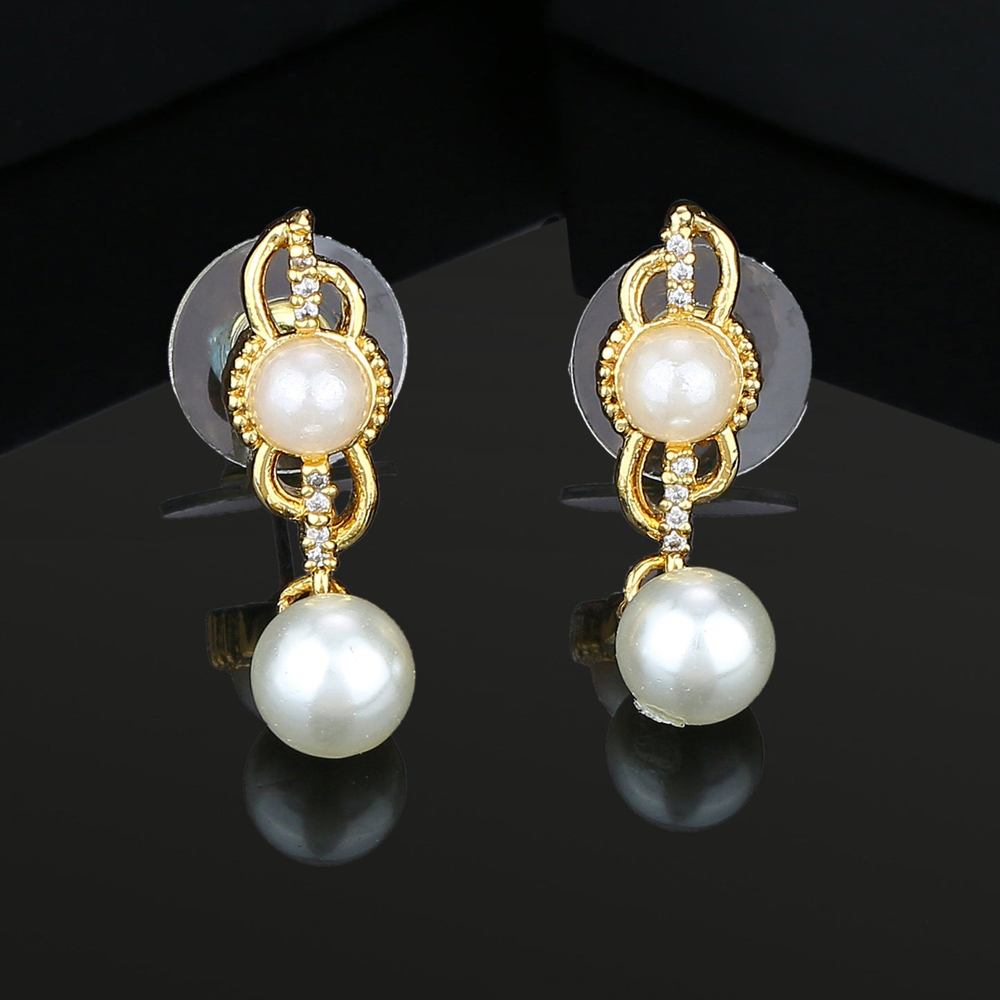 Estele 24 Kt Gold Plated American Diamond Oscillation Drop Earrings for women
