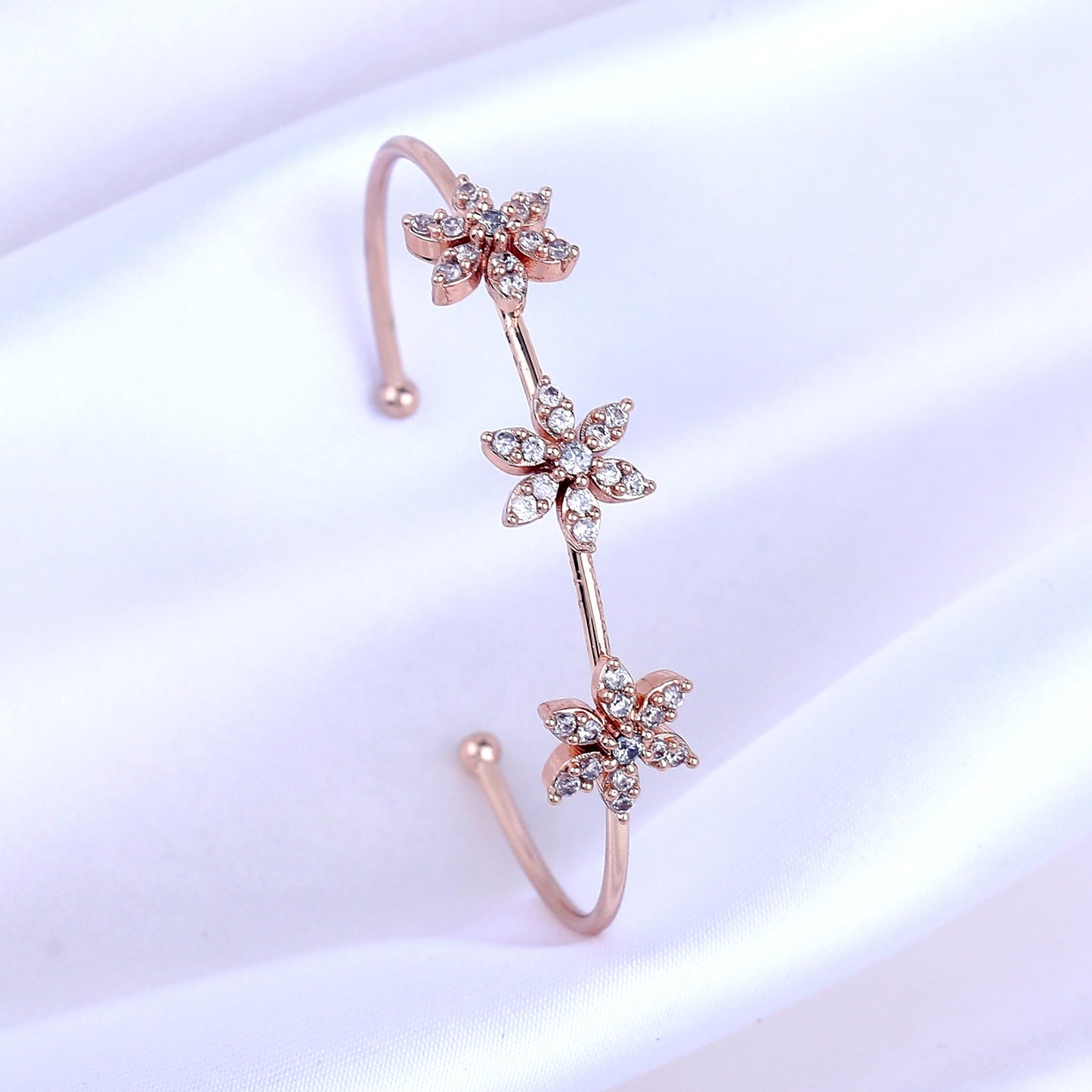 Estele Rosegold Plated Gorgeous Floral Designer Kada Bracelet with White American Diamonds|Classic Jewelry for Women