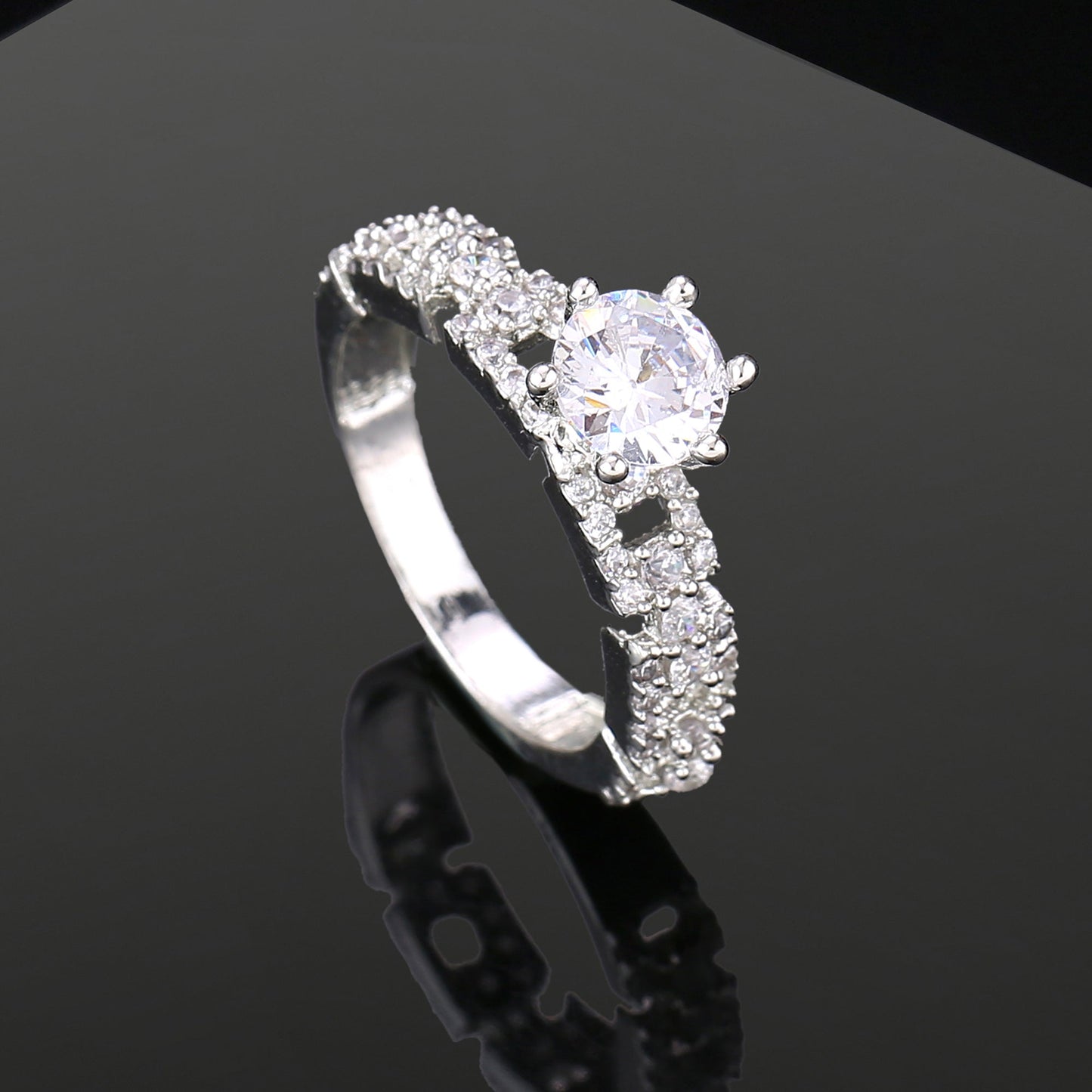 Rhodium Plated CZ Finger Ring