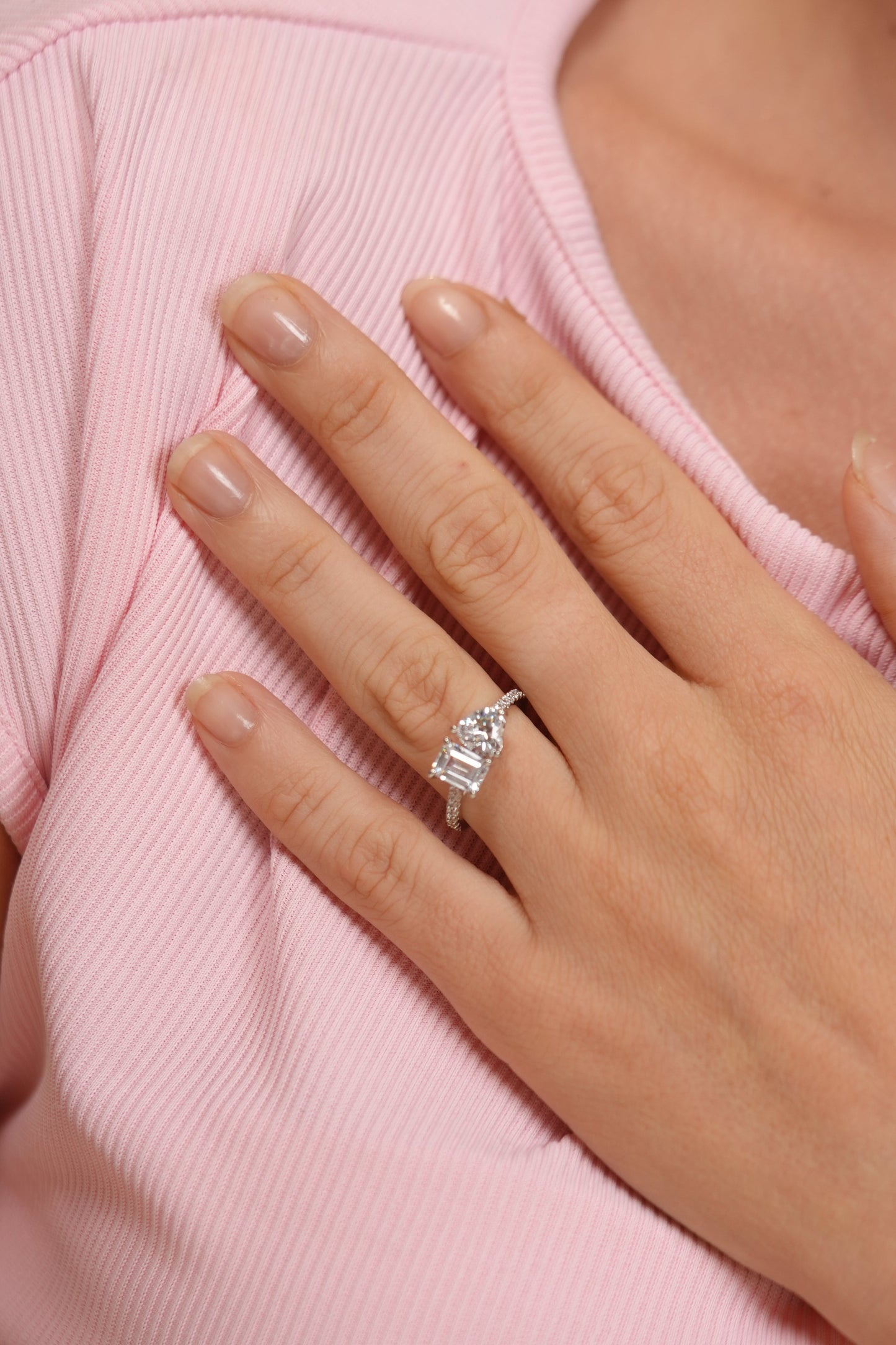 Toi Et Moi Heart Emerald Diamond Solitaire Ring | Daily Wear