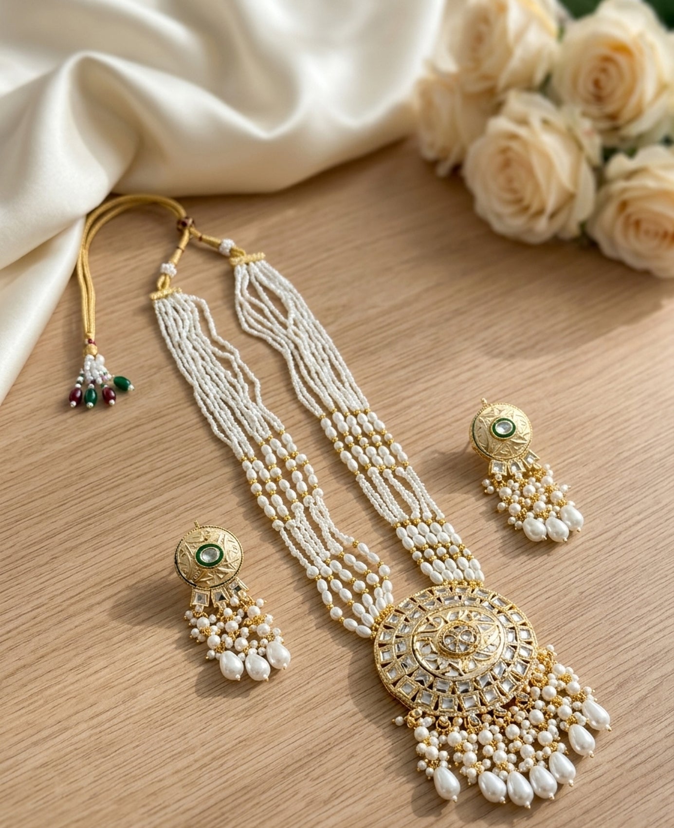 Jewel City Kundan Necklace Set with White Beads & Pearls | Antique Gold Plated Bollywood Bridal Wedding Jewelry For Women