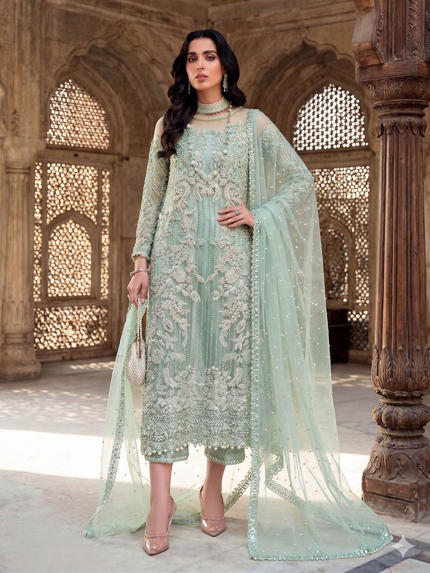 Teeya Creation Womens New Soft Net With Heavy Embroiedery With Sequence Work Light-Green Kurta Set