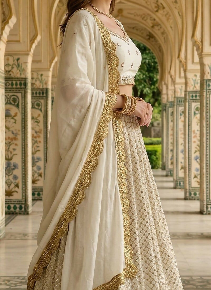 Lehenga Mart White Faux Georgette Designer Bollywood Style Wedding Wear Lehenga Choli