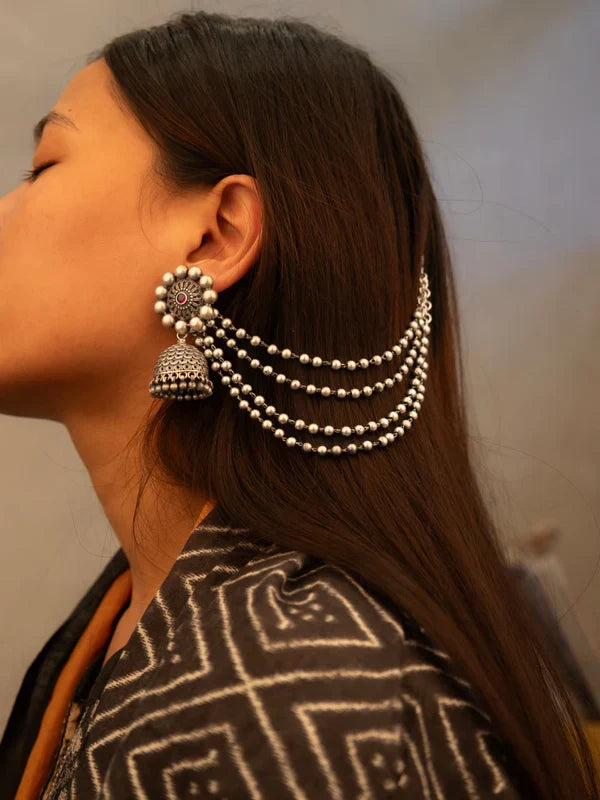 Silver Aura Jhumka Earchain