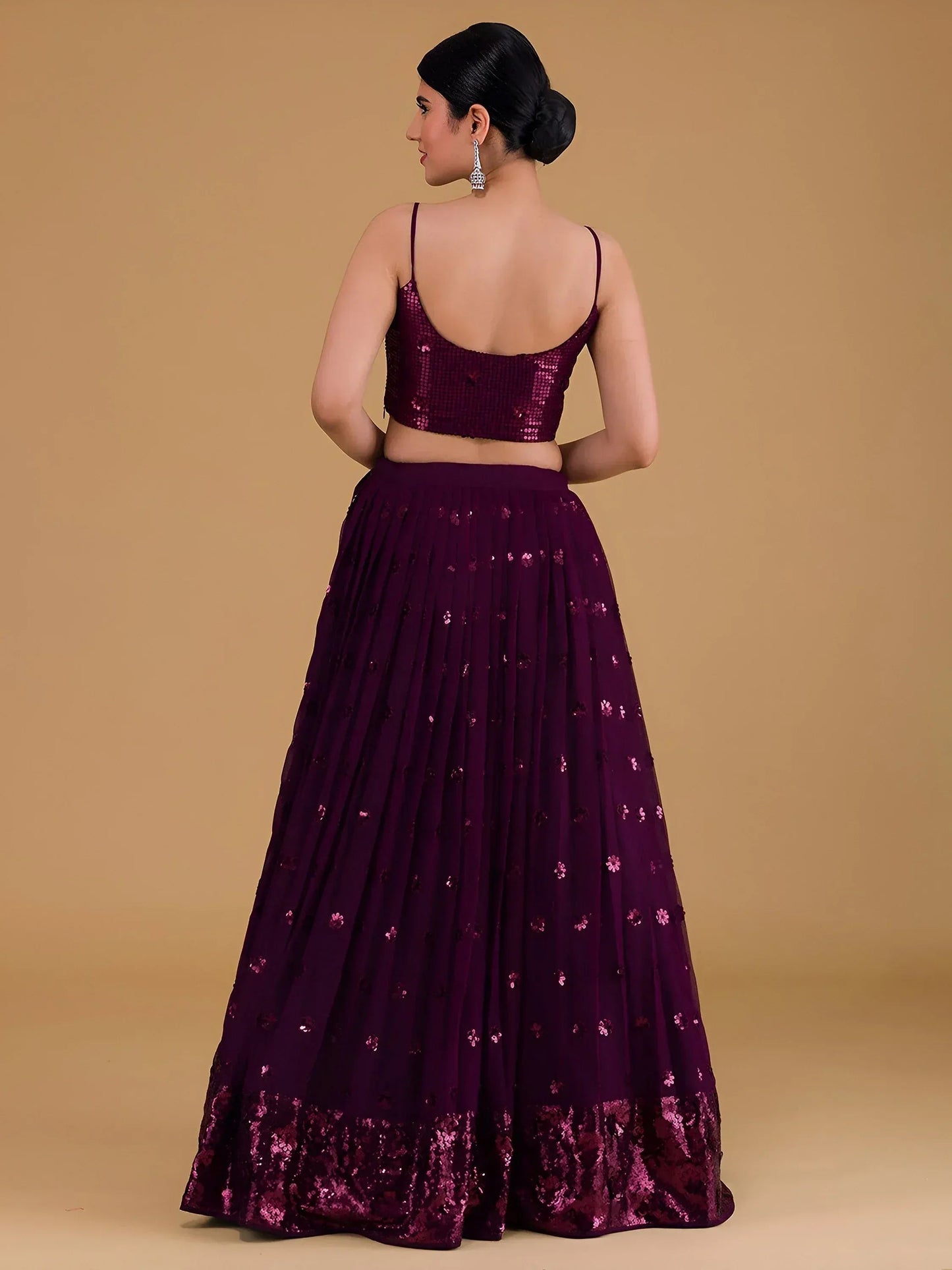 Tulsi Art Awesome Purple Sequins Georgette Sangeet Wear Lehenga Choli