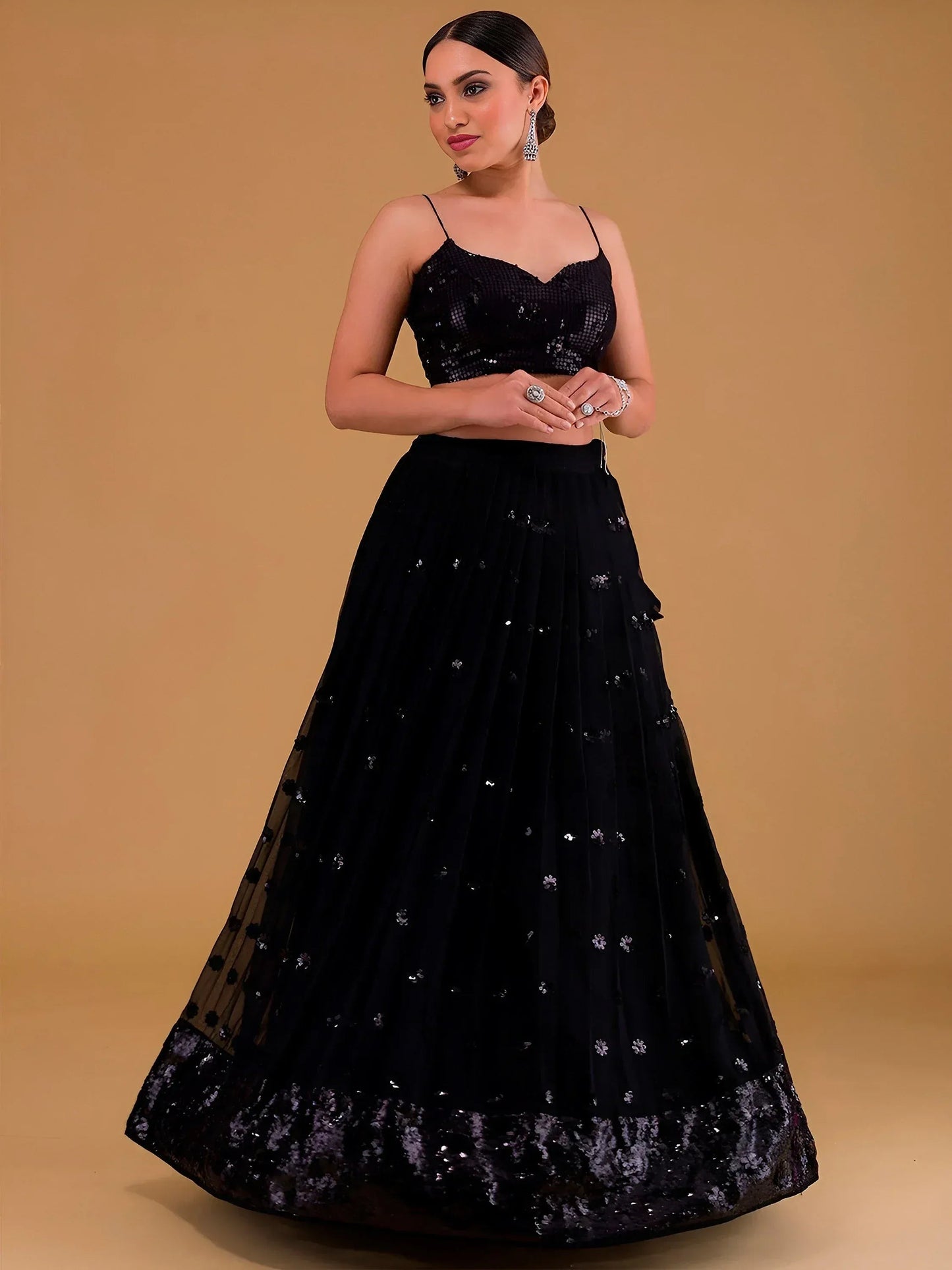 Tulsi Art Outstanding Black Sequins Georgette Party Wear Lehenga Choli