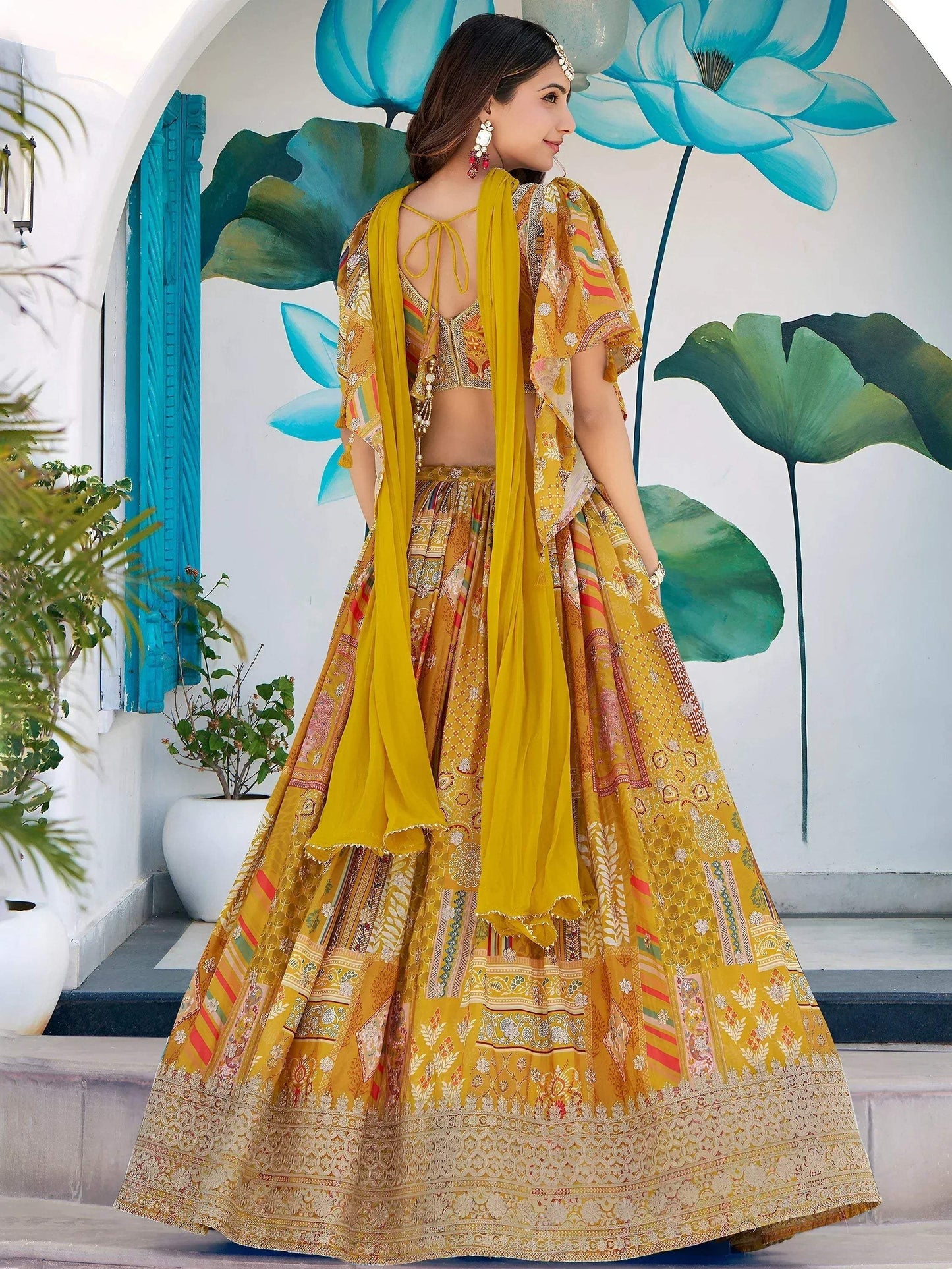 Tulsi Art Timeless Yellow Zari Embroidered Chinon Lehenga Choli With Dupatta