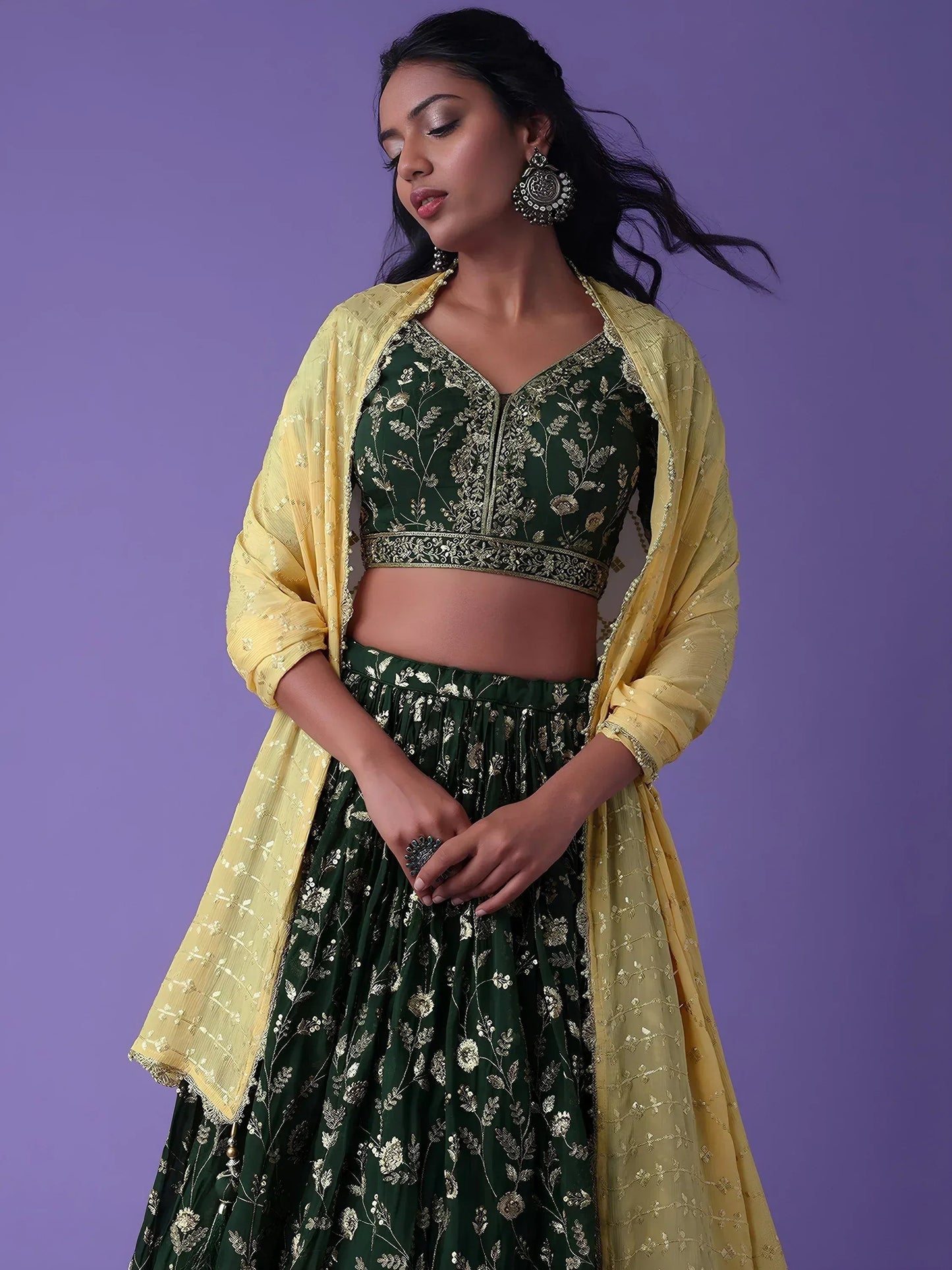 Tulsi Art Lovely Green Zari Embroidered Georgette Mehendi Wear Lehenga Choli