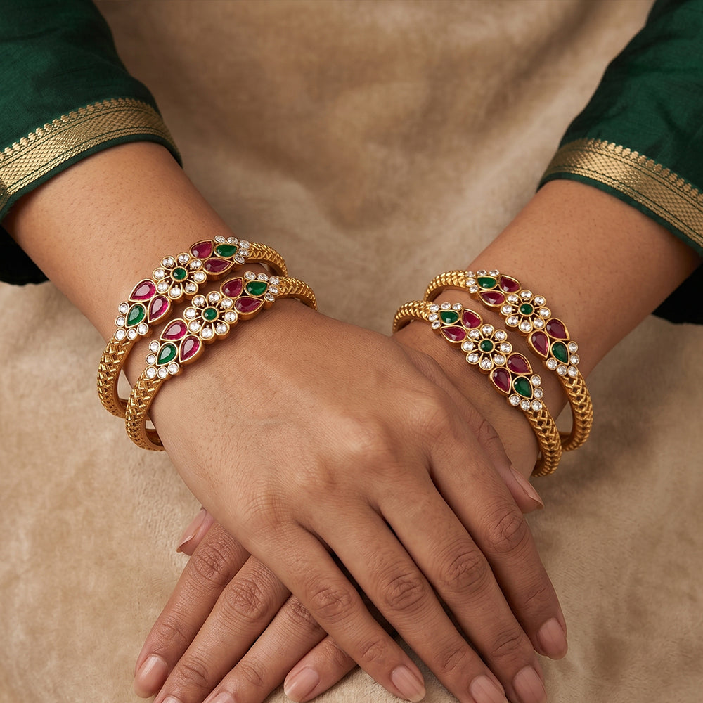 JS Fashion Kemp Design Party Wear Rajwadi Polish Designer Fancy Design Bangle Set Of 4