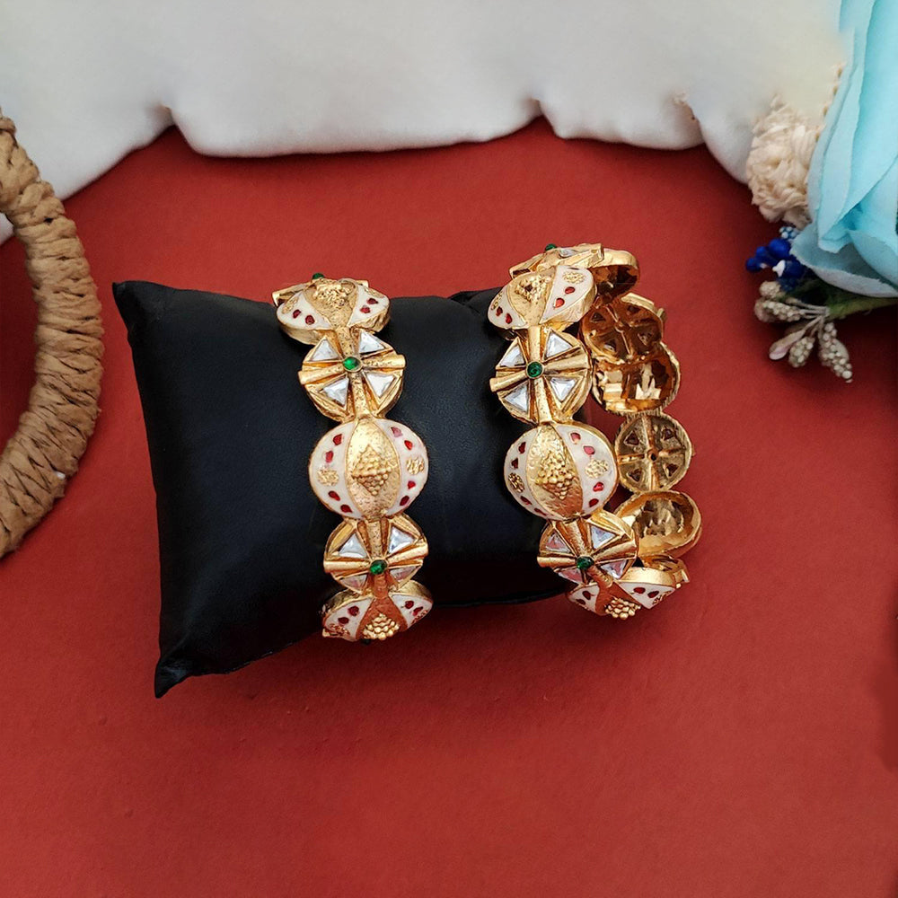 JS Fashion Antique Jewellery Rajwadi Polish Fancy Style 2 Bangles Set