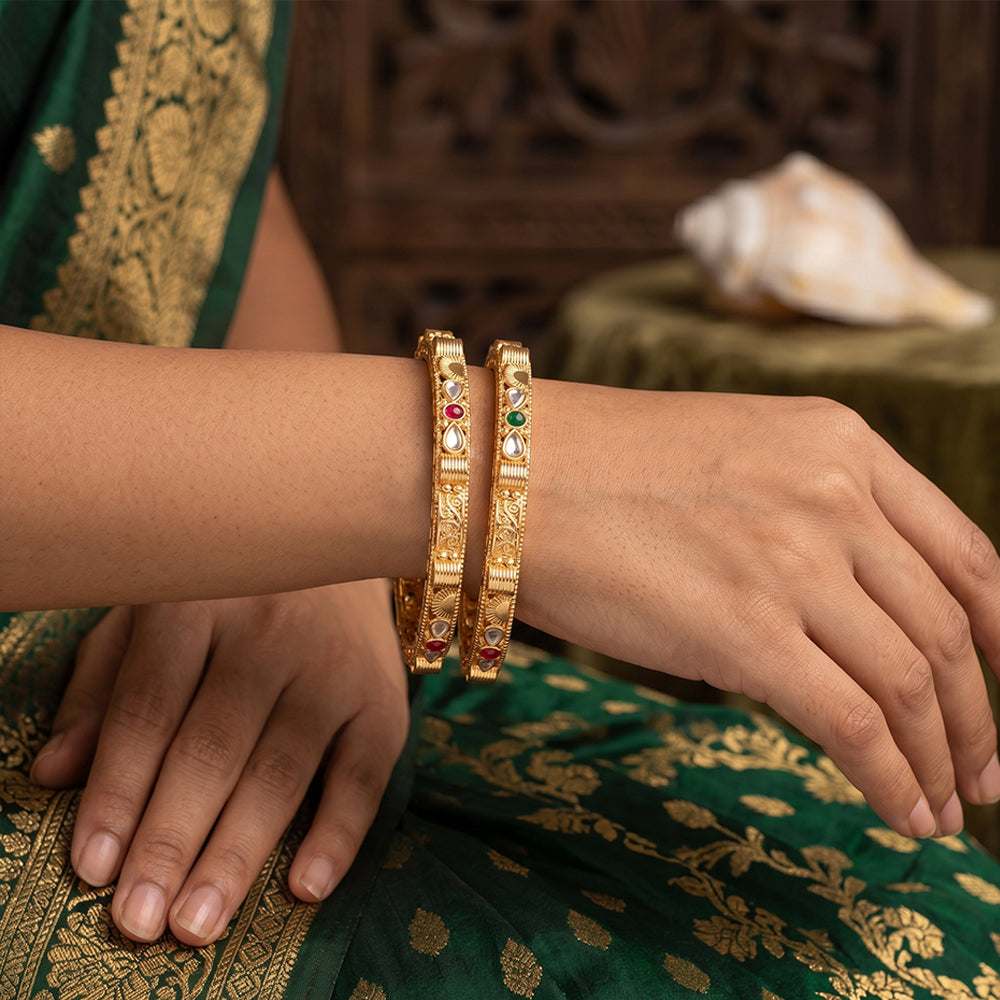 JS Fashion Antique High Gold Bangles With Kundan Stone Work