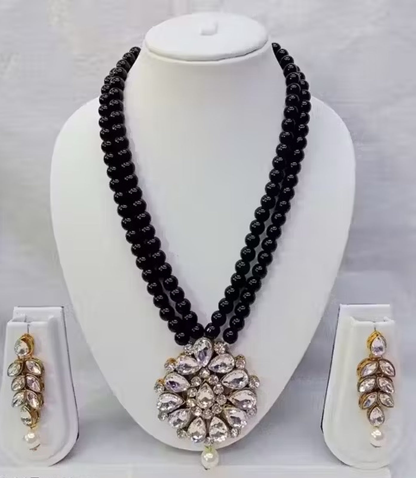 Jewel City Traditional Handcrafted Ethnic Black Beaded Necklace Set with Gold-Plated Finish & Studded Stones