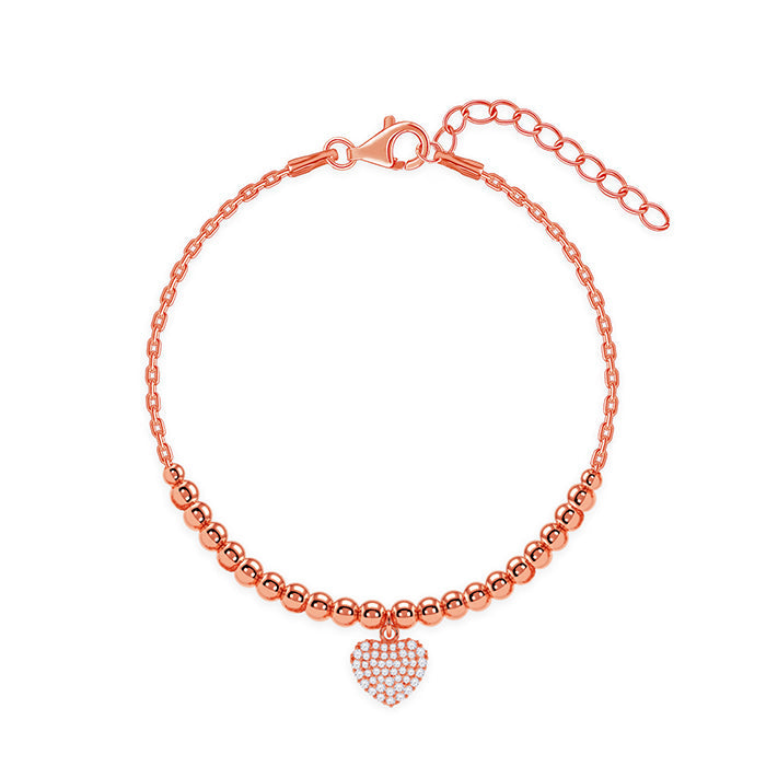 Rose Gold Beaded Heart Charm Bracelet