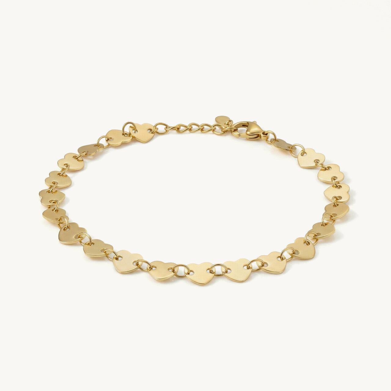 Flat Heart Linked Chain Bracelet