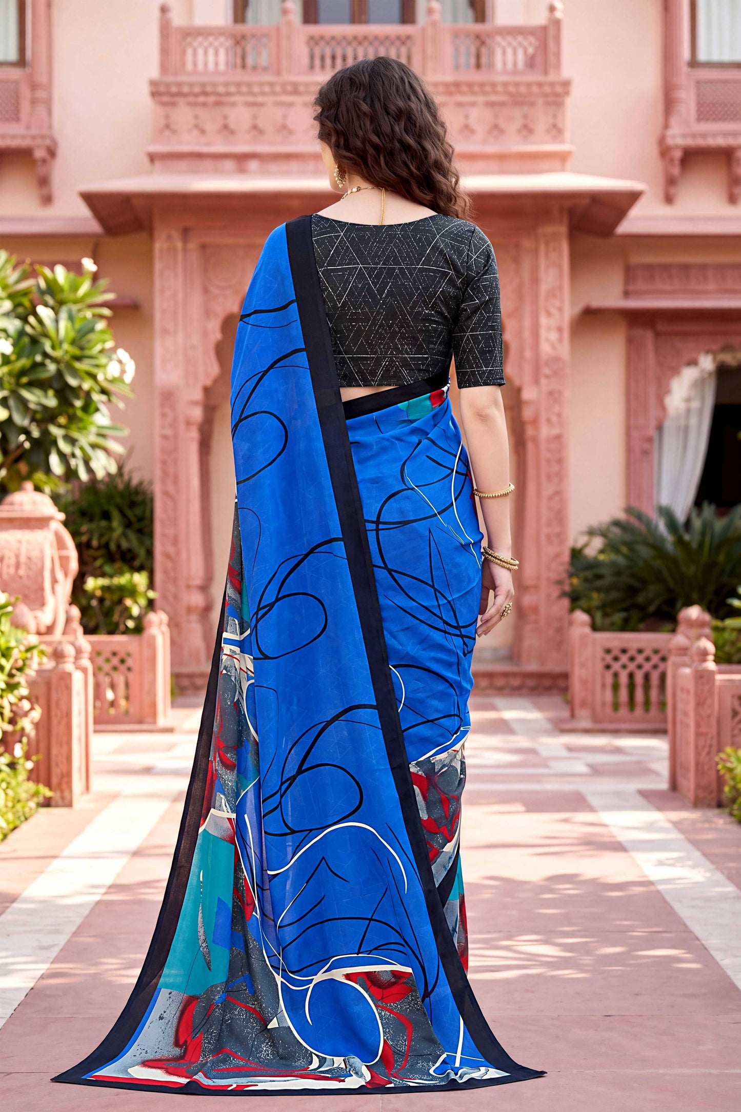 Sangam Prints Blue Cotton Print Woven Work Traditional Saree