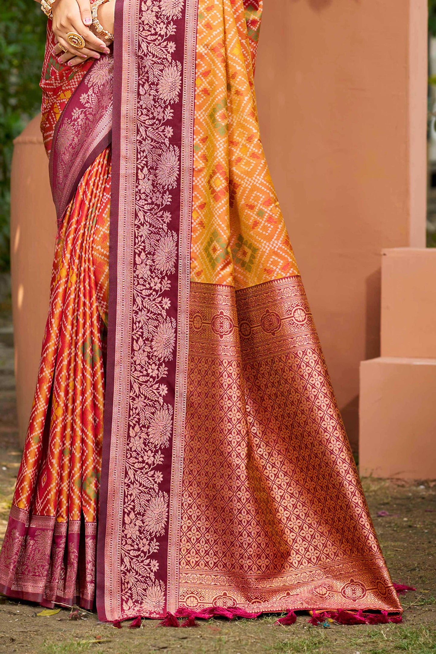 Sangam Prints Mustard Yellow Soft Silk Woven Work Traditional Saree