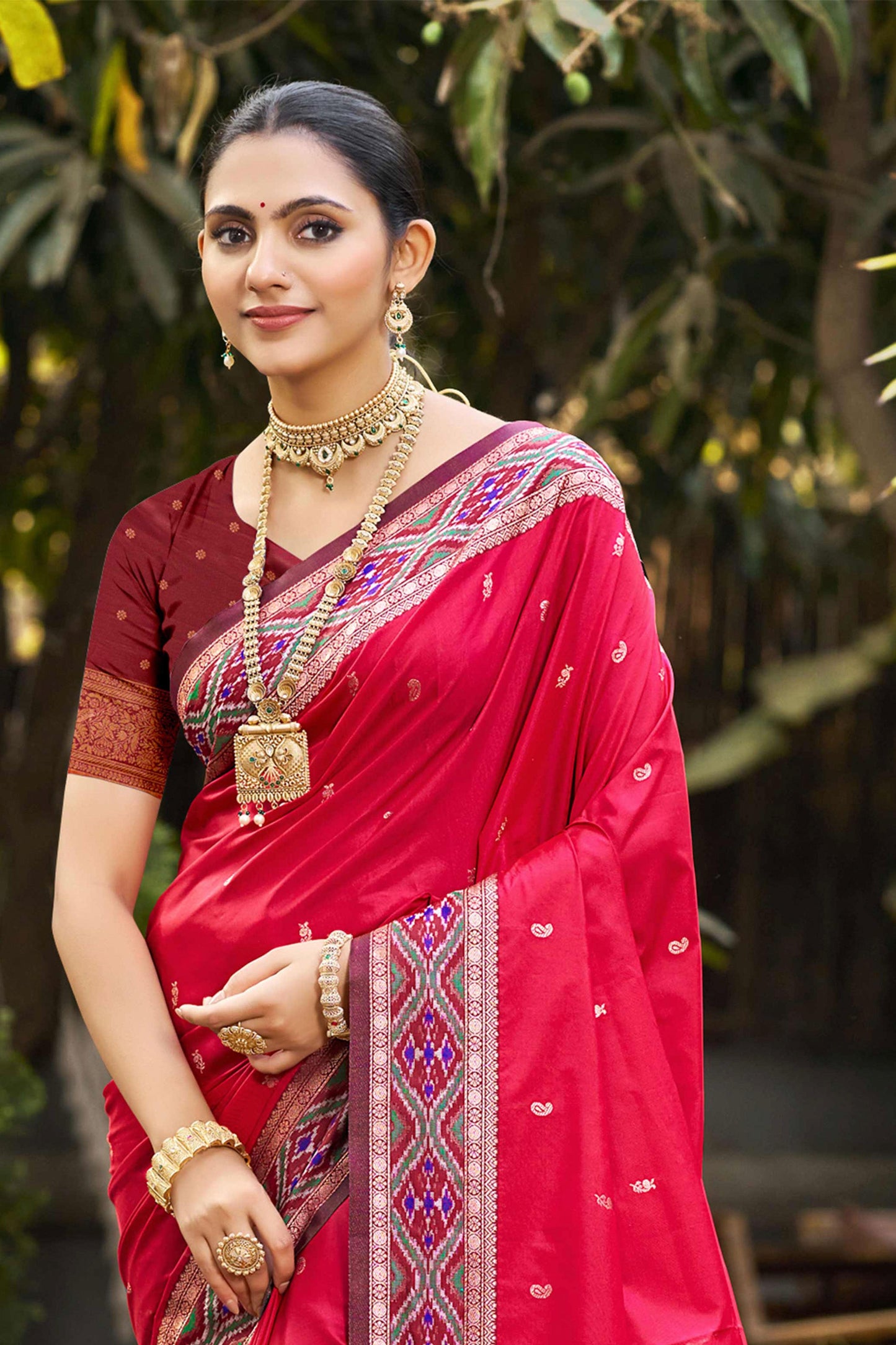 Sangam Prints Ruby Pink Soft Silk Woven Work Traditional Saree
