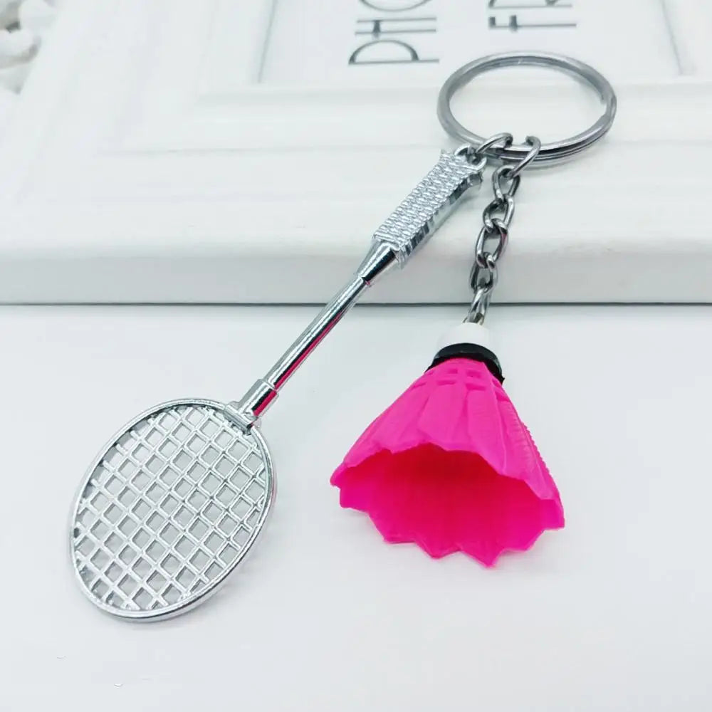 Badminton Racquet & Shuttle Keychain | Metal Keychain | Pemium | Pink |