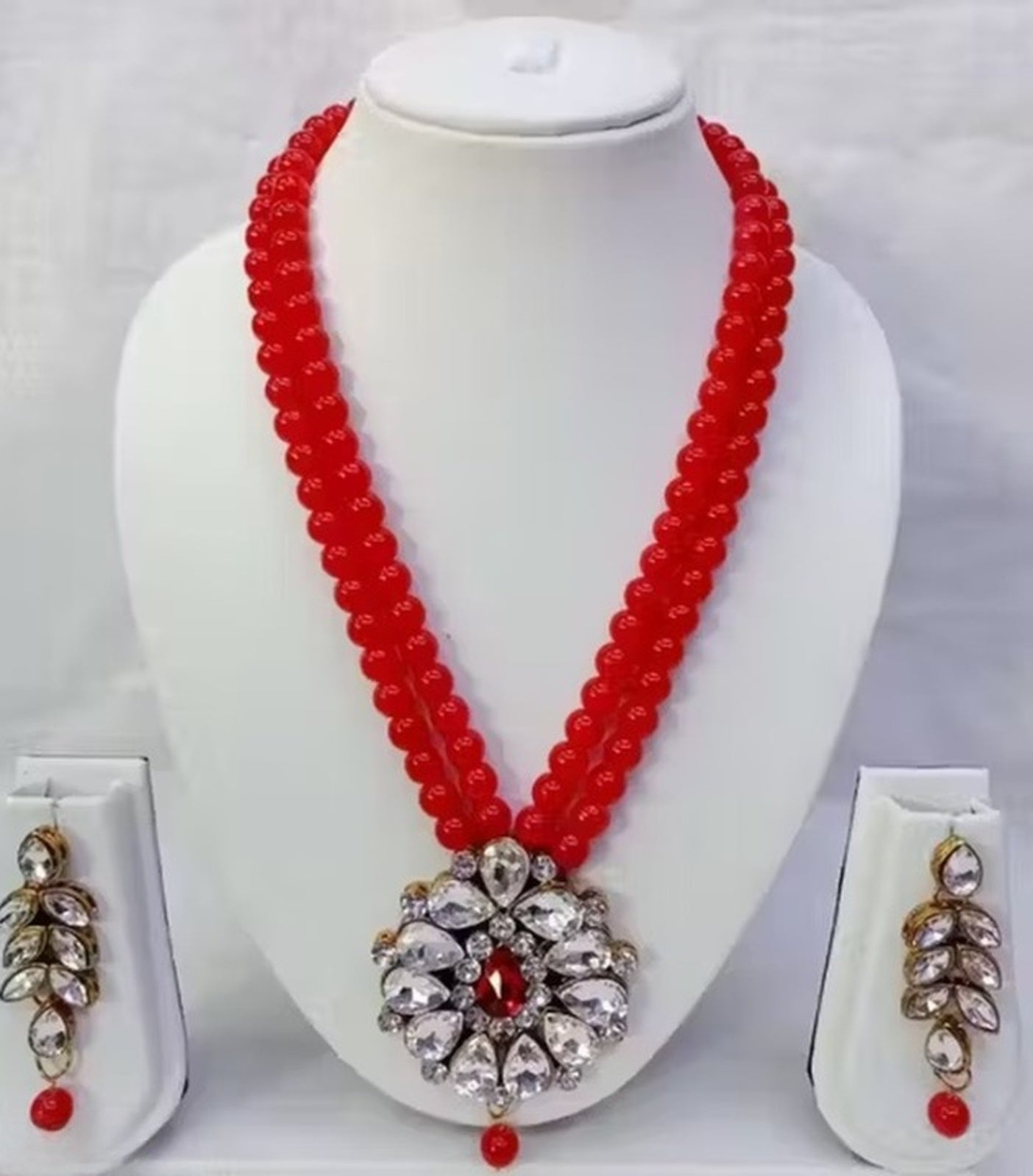 Jewel City Traditional Handcrafted Ethnic Red Beaded Necklace Set with Gold-Plated Finish & Studded Stones