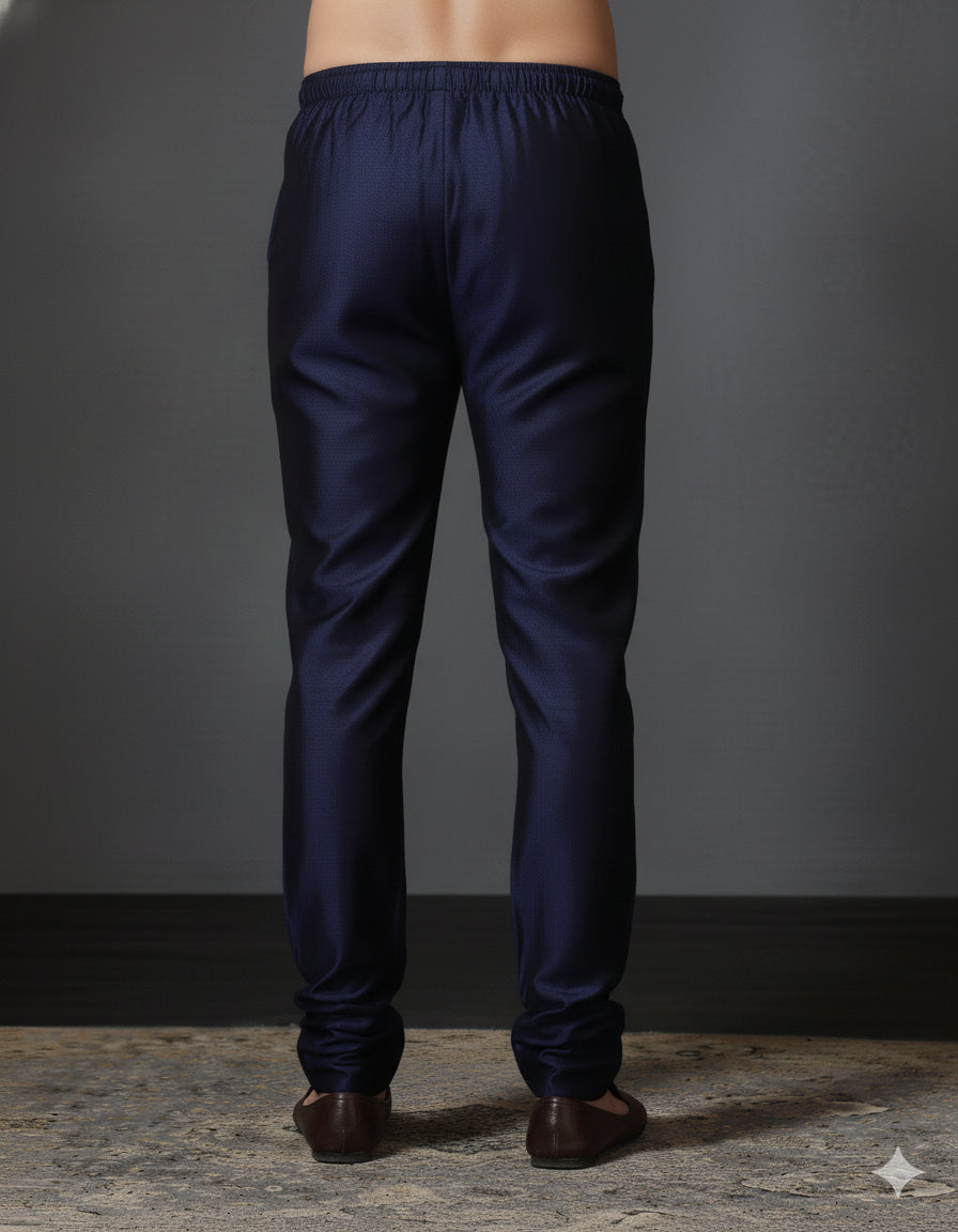 Zavaya Navy Blue Plain Dupion Silk Churidar