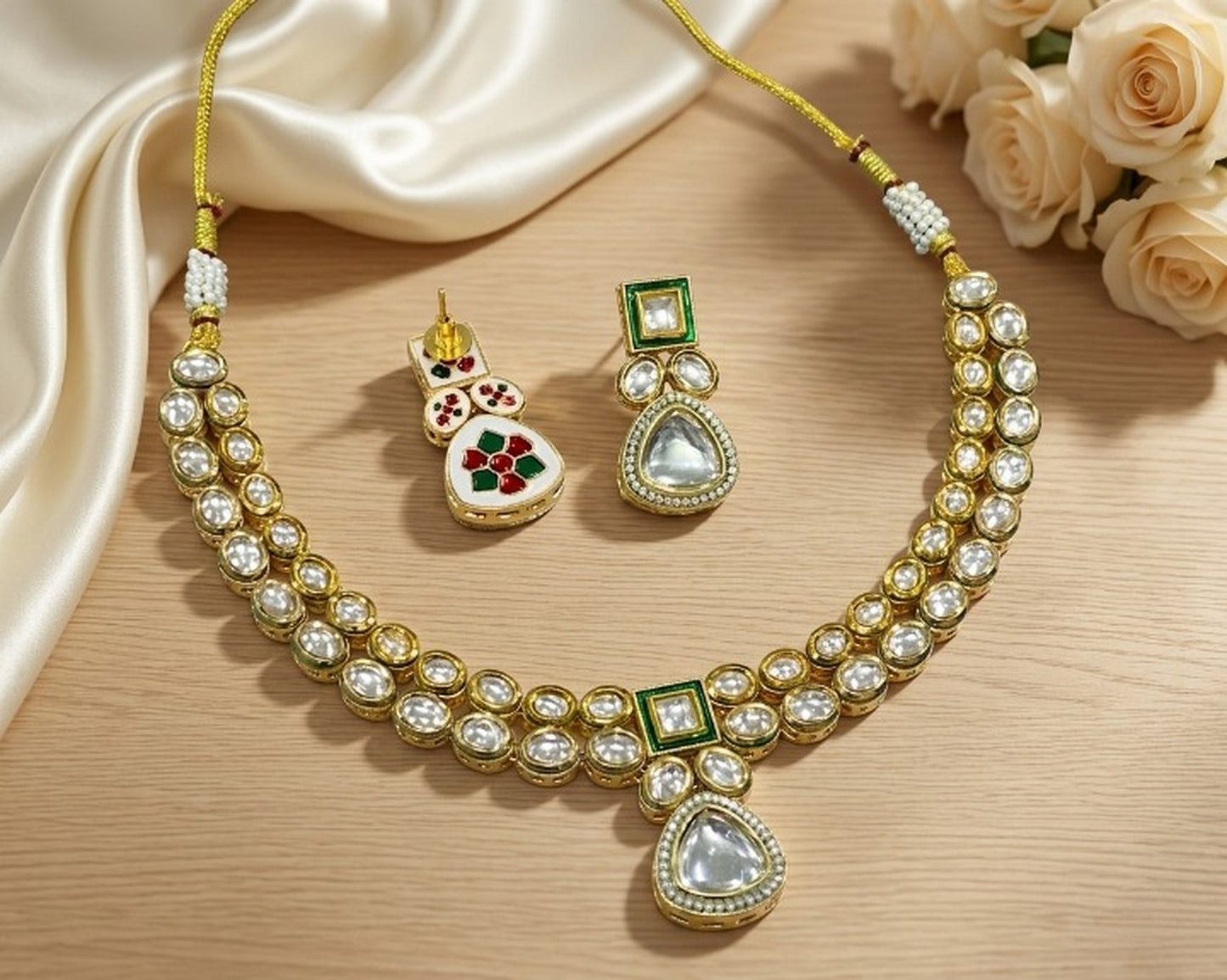 Jewel City Handcrafted Gold-Plated Kundan Choker Necklace Set with Earrings | Traditional Ethnic Indian Bridal Jewelry for Women