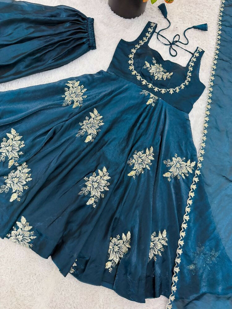 Teeya Creation New Womens Trendy Embroidery Sequence Work Blue Kurta Set