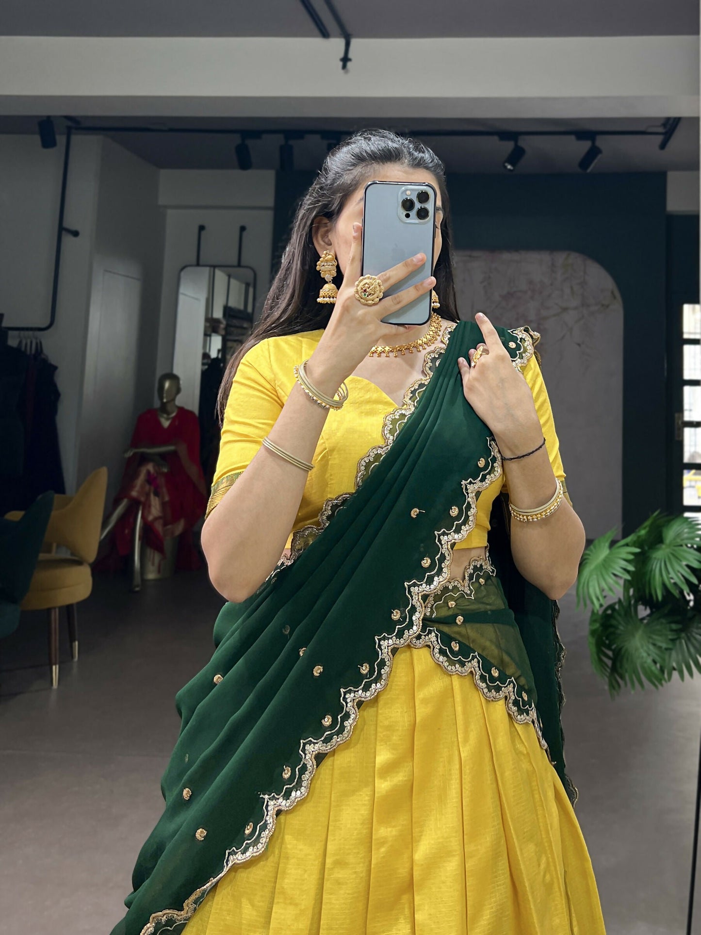 Lorenvalley Fashion Yellow Cotton Silk Zari Weaving Work Lehenga Choli with Dupatta