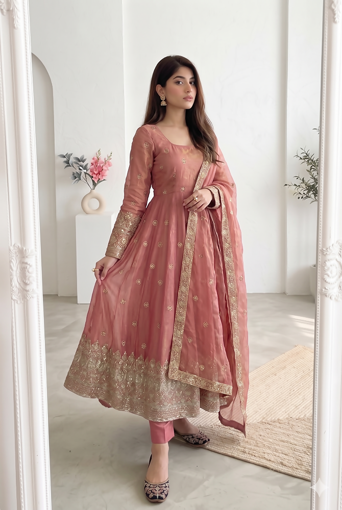 Teeya Creation New Latest Trendy Elegant Peach Festive Anarkali Suit for Women