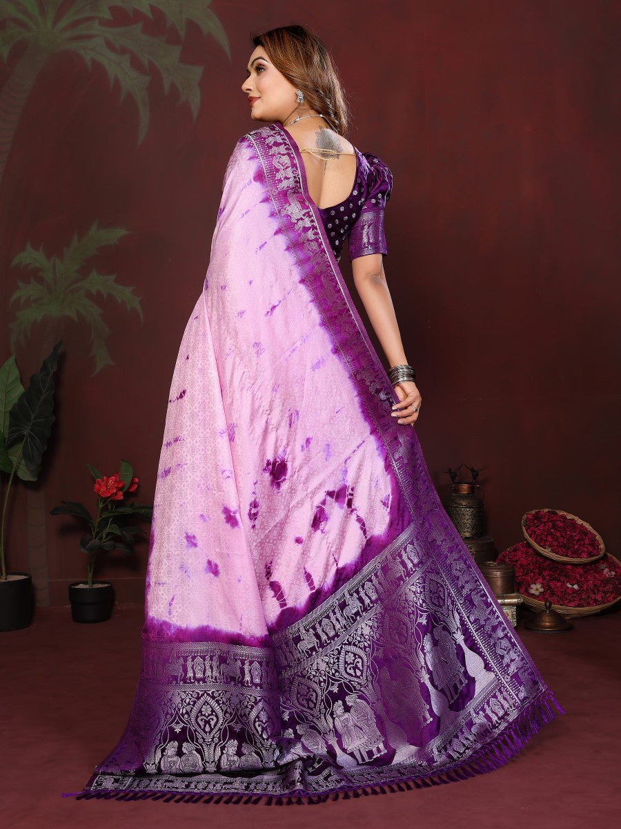 Anaita D Purple Zari Weaving Work Satin Silk Saree With Blouse