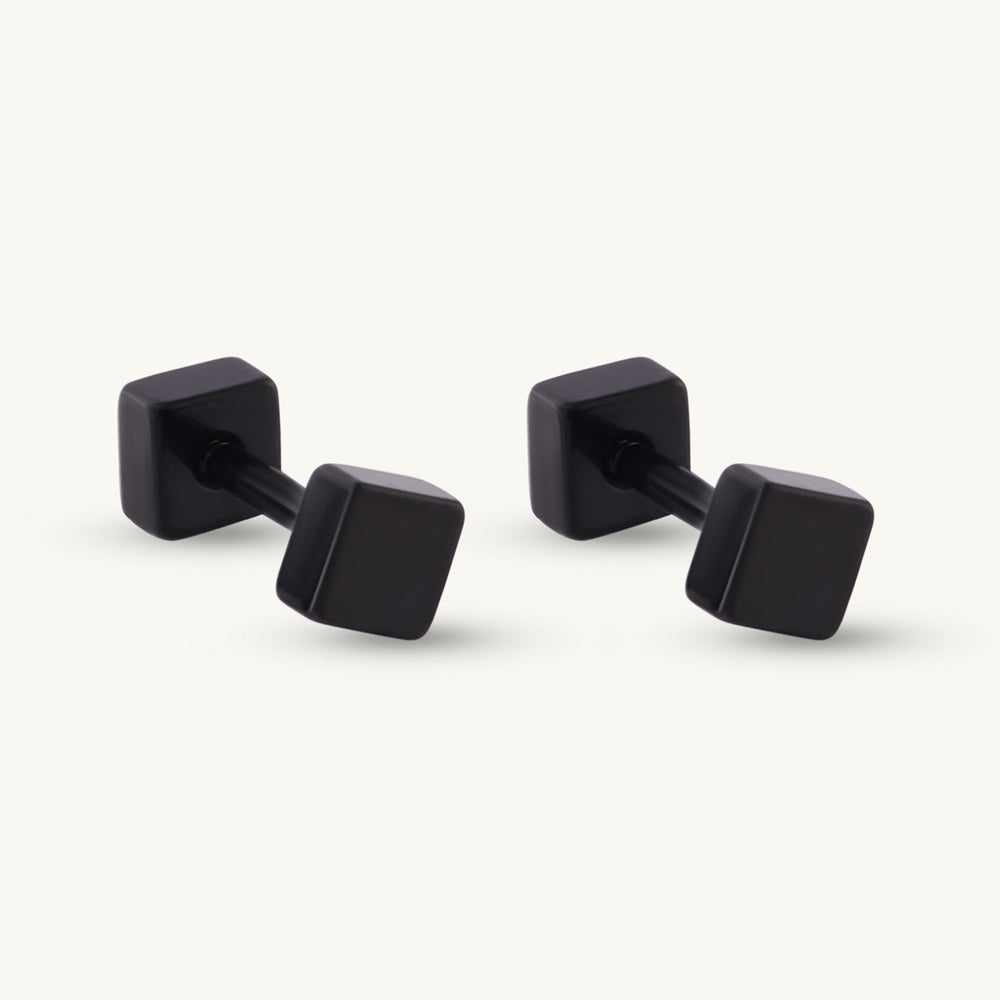 Glossy Black Square Dumbbell Studs