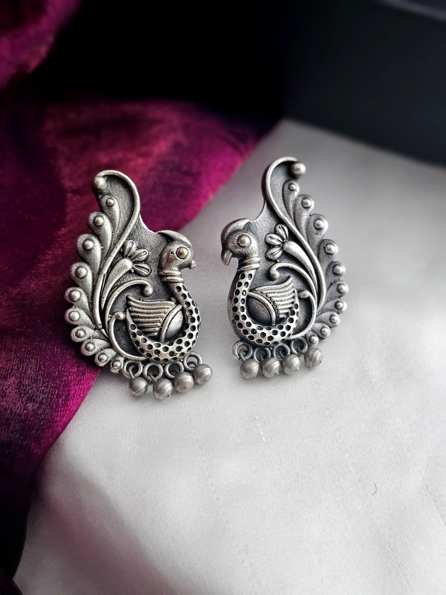 German Silver Peacock Shaped Earrings