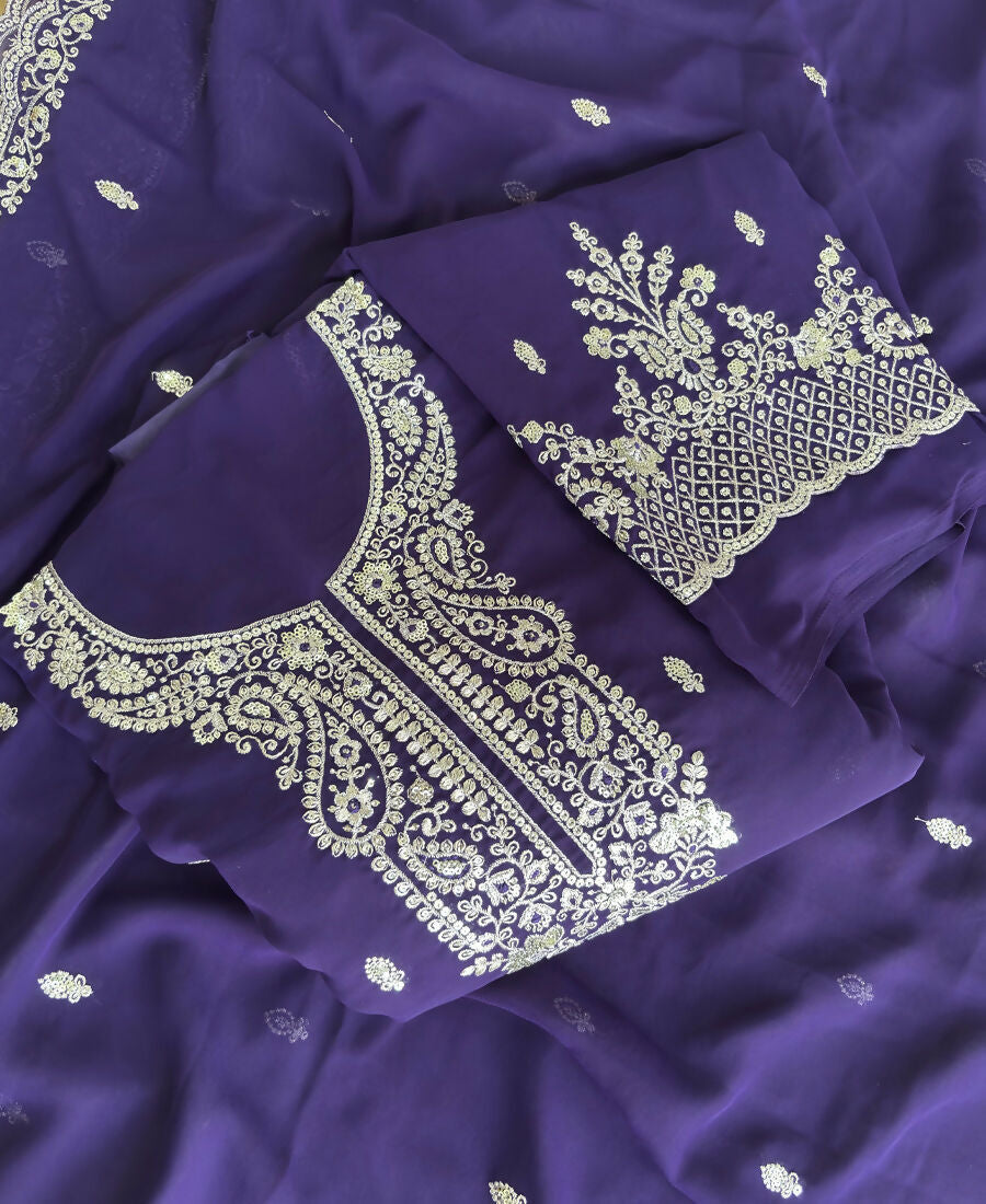 KC Purple Georgette Heavy Embroidered Fancy Suit For Women