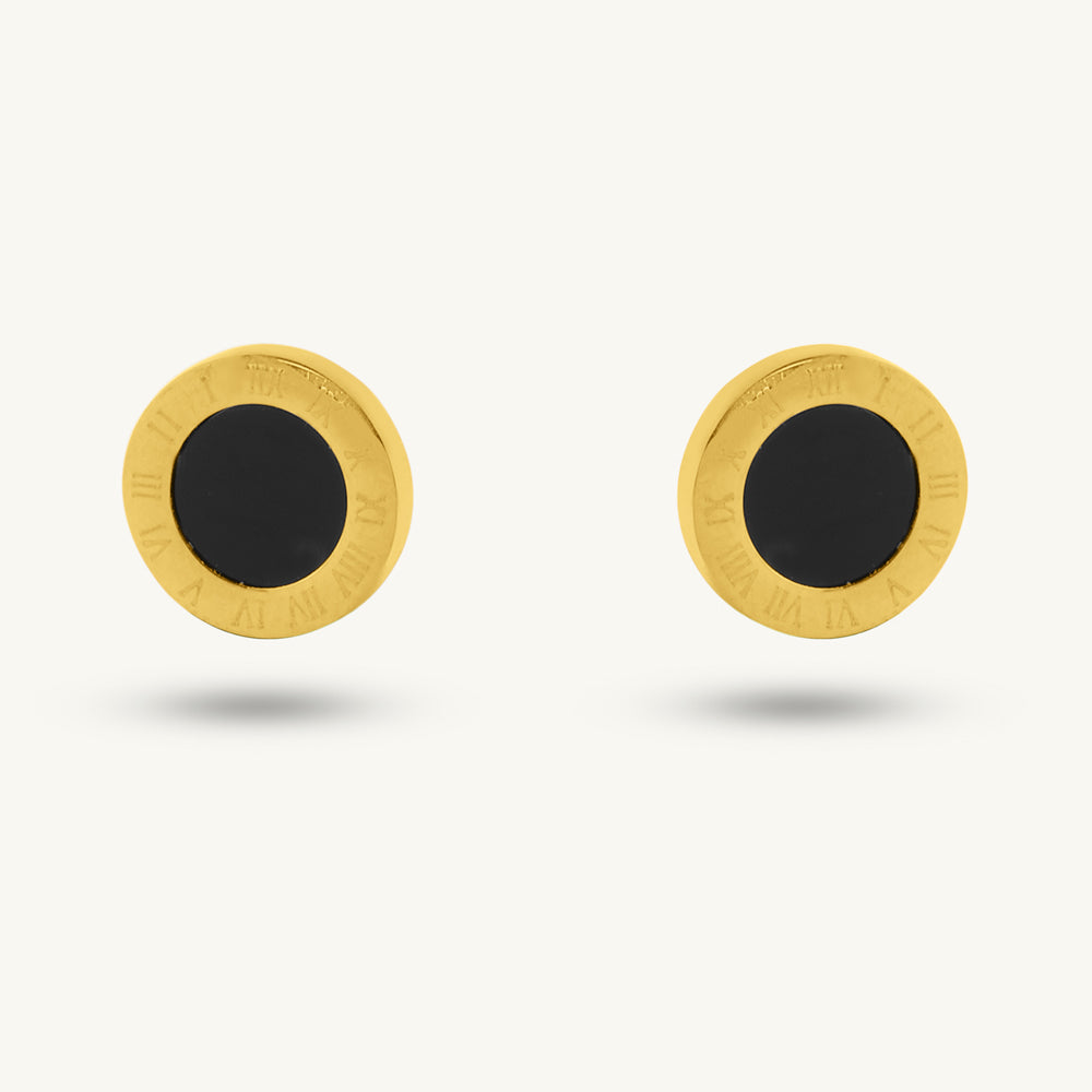 Onyx Radiance Gold Stud Earrings