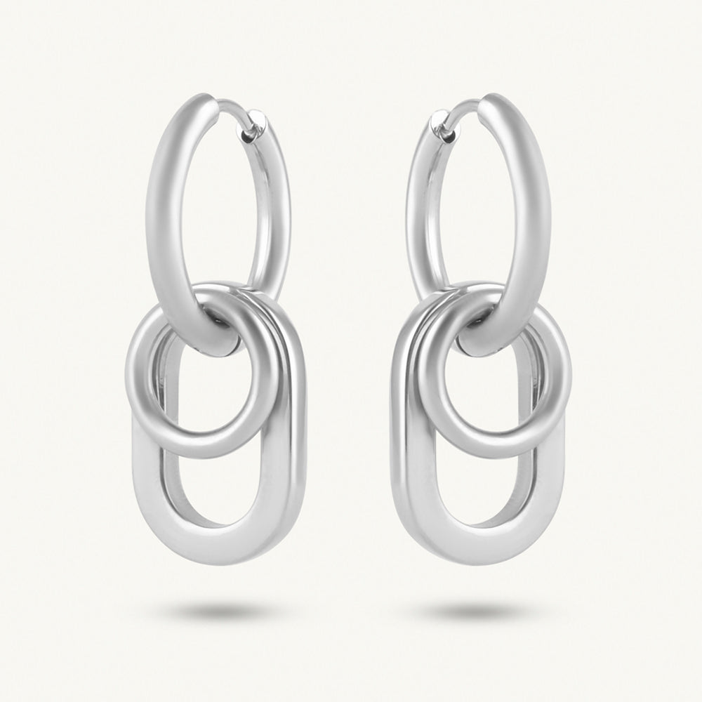 Chunky Chain Link Silver Drop Hoops