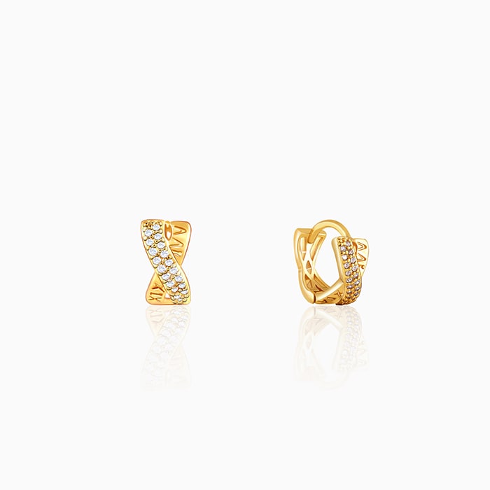 Golden Zircon Studded Twisted Huggies Earrings
