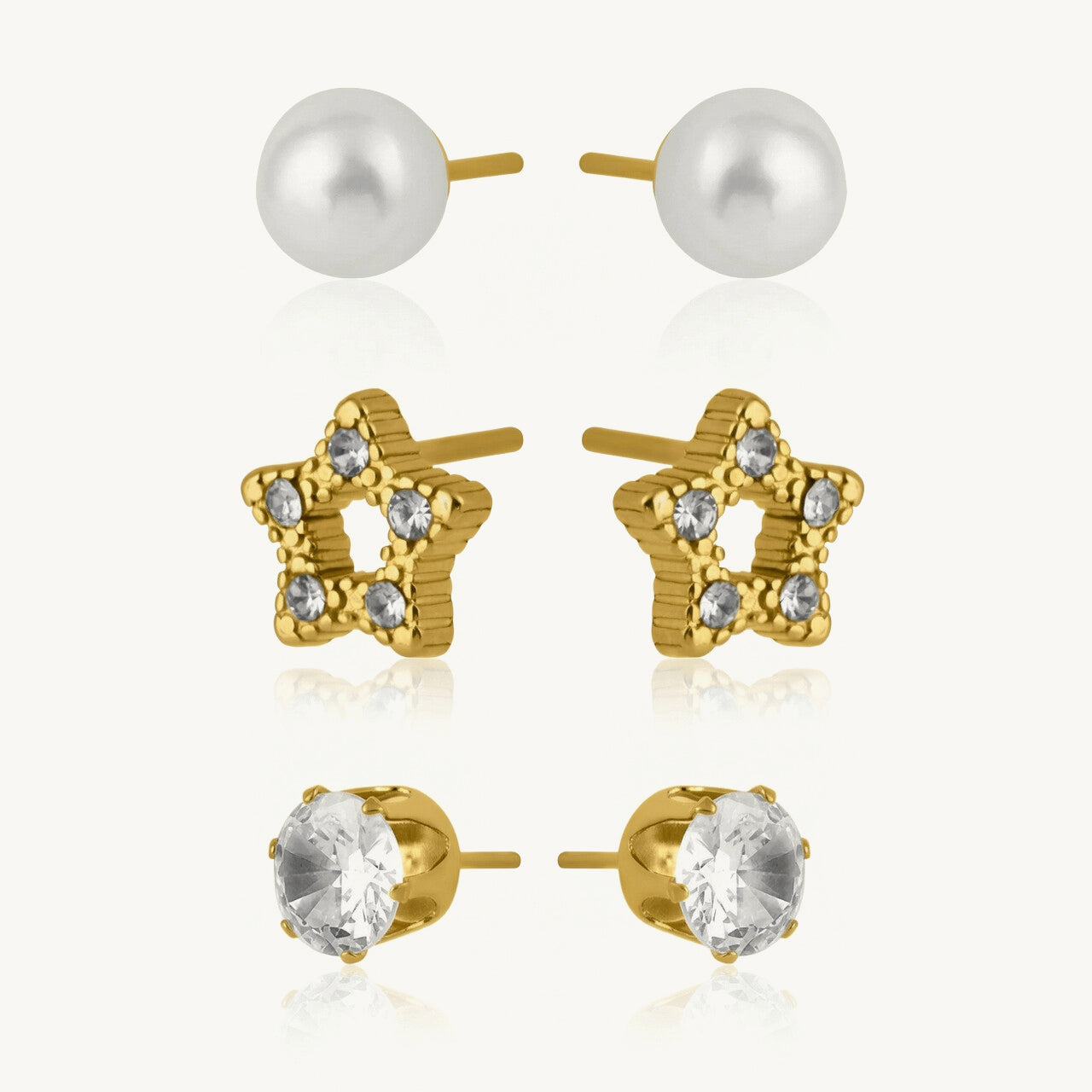 Starlit Sparkle CZ & Pearl Stud Earring Set