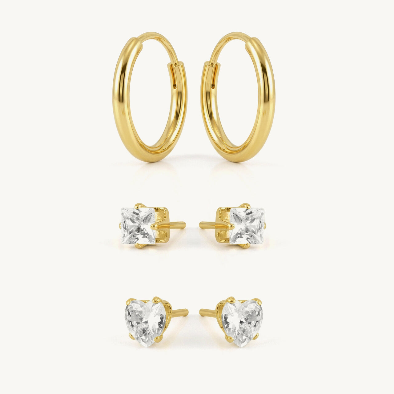 Radiant Hoop & CZ Stud Duo earring Set