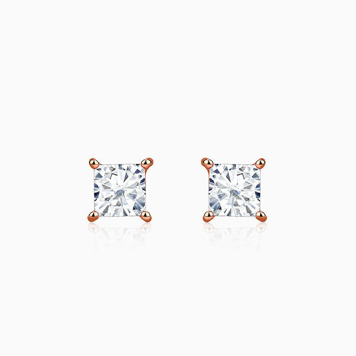 Rose Gold Princess Cut Zircon Studs