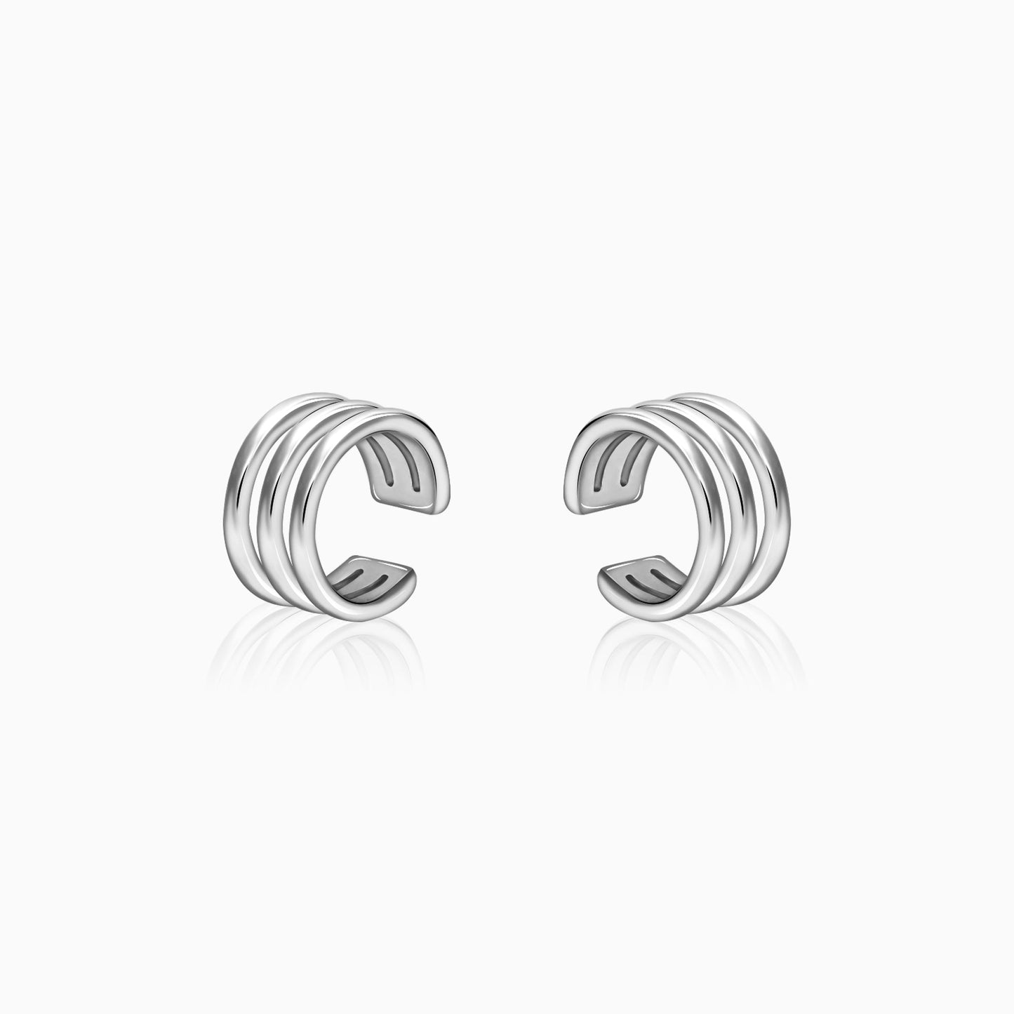 Silver Triple Clip On Hoop Earrings