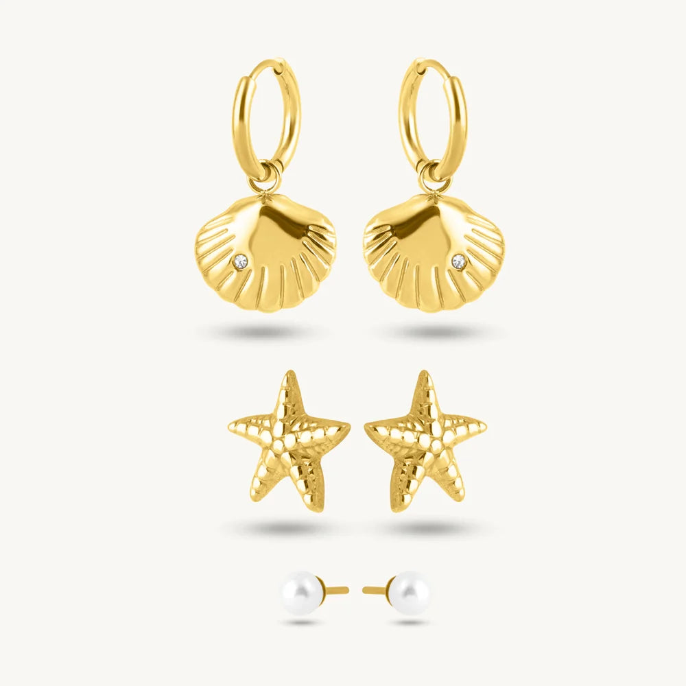 Coastal Glow Hoops, Starfish & Pearl Earring Set