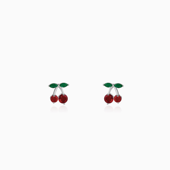 Silver Cherry Charm Earrings