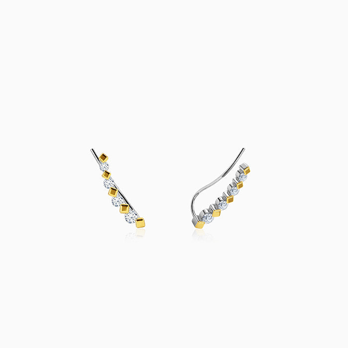 Dual Tone Stellar Spike Silver Climber Earrings