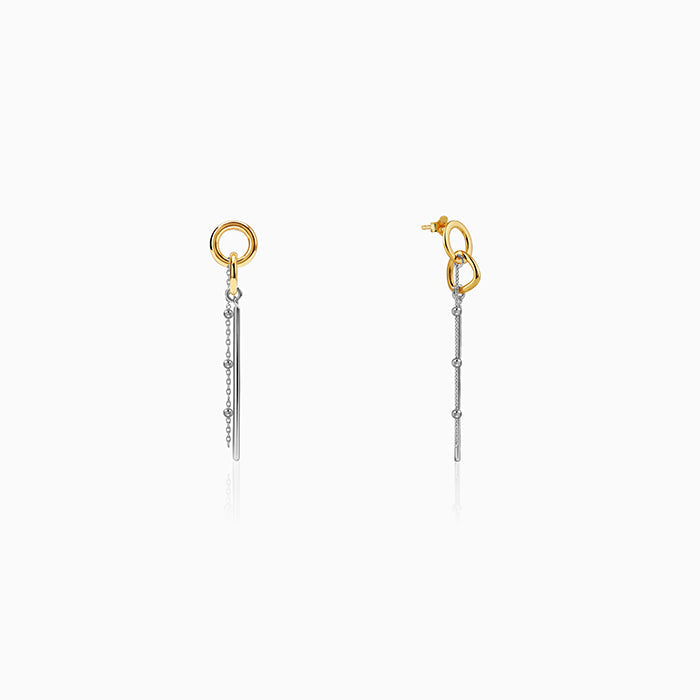 Dual Tone Linear Halo Silver Dangler Earrings
