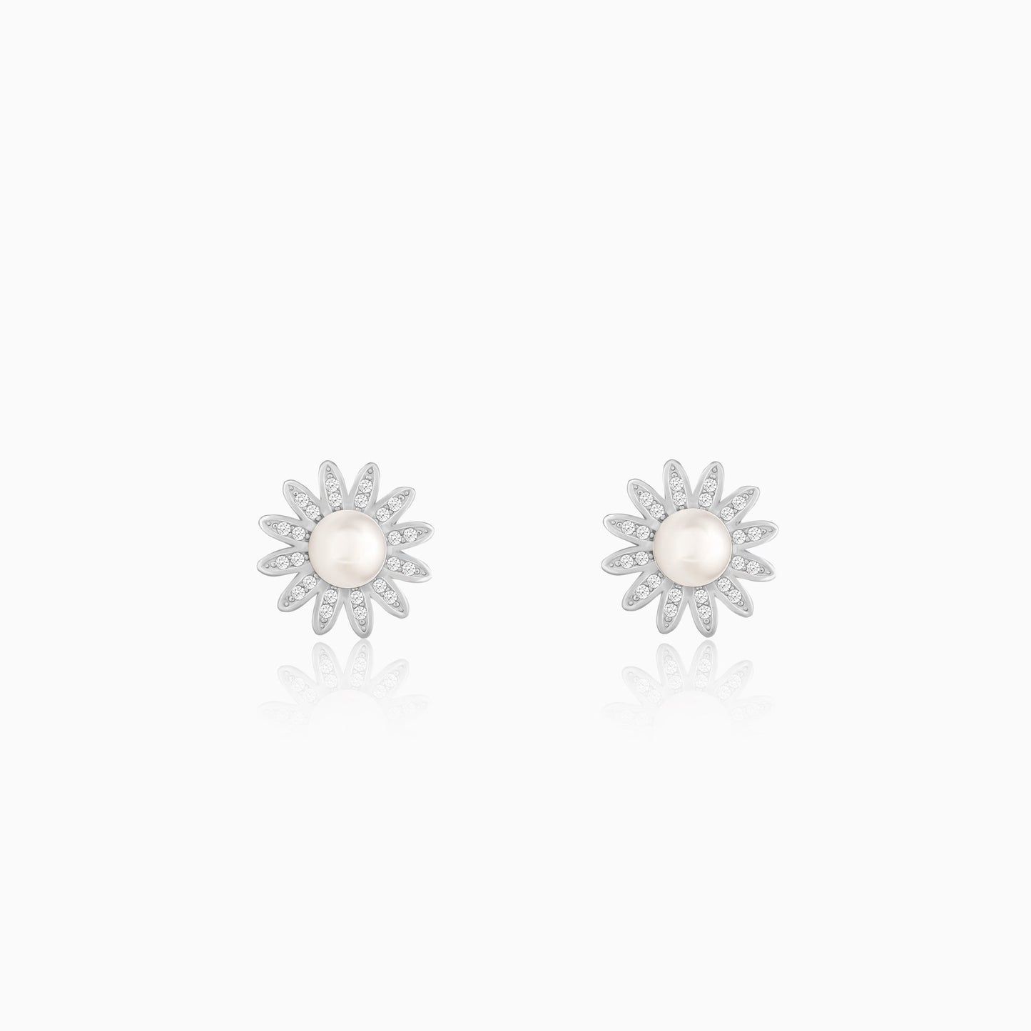 Silver Pearl Buttercup Studs