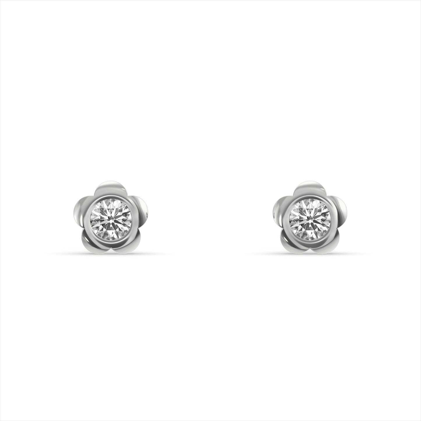Flower Solitaire 9KT Gold Laboratory Grown Diamond Stud Earrings
