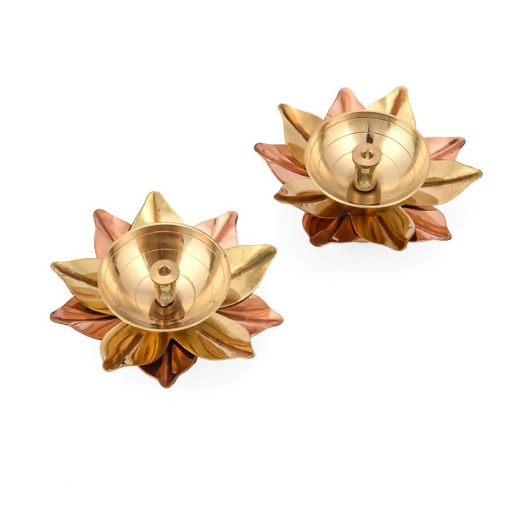 CraftVatika Lotus Shape Decorative Brass Akhand Diya Sets