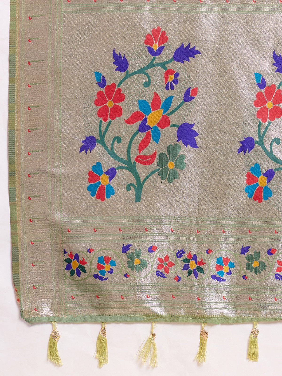 Dwija Fashion Green Wedding Wear Woven Lotus Motif Work Pure Soft Silk Saree With Unstitched Blouse