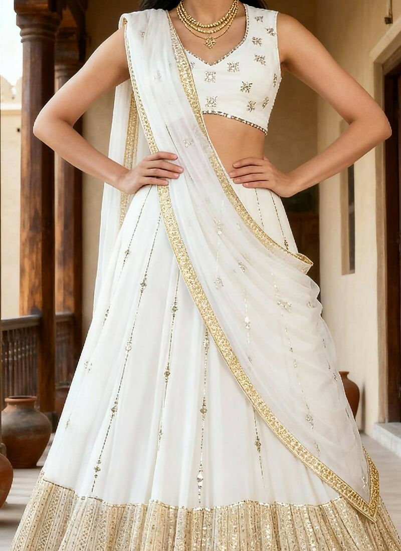 Lehenga Mart White Gerogette Designer Bollywood Style Wedding Wear Lehenga Choli