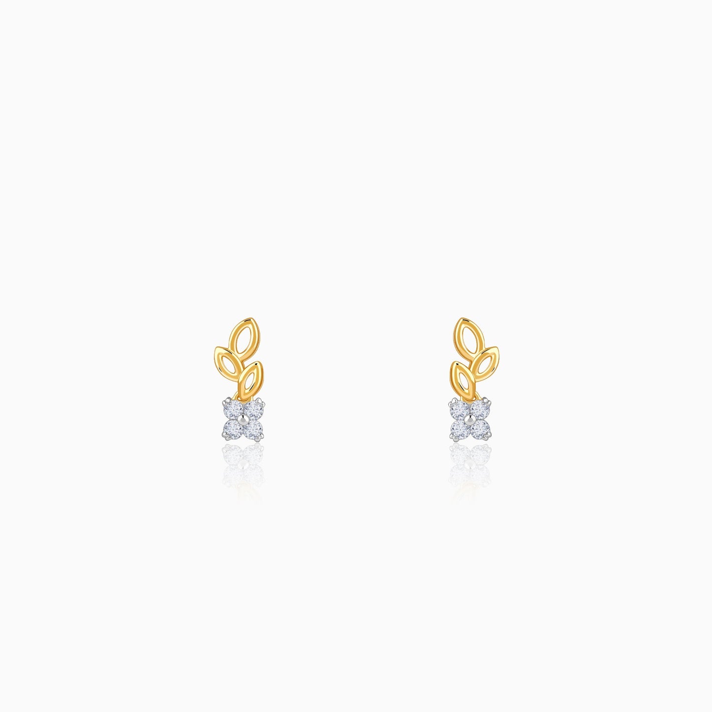 Gold Leaflight Charm Lab Grown Diamond Earrings