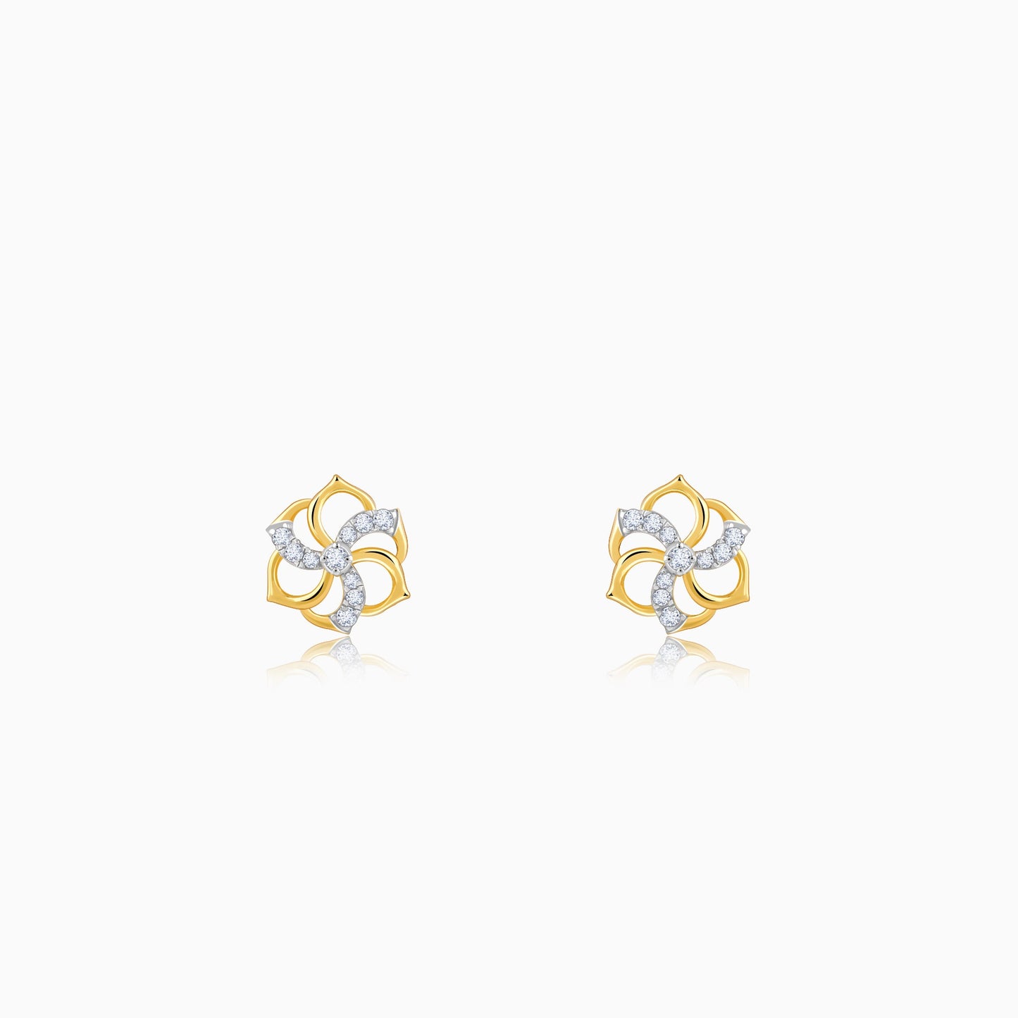 Gold Camellia Floral Lab Grown Diamond Earrings